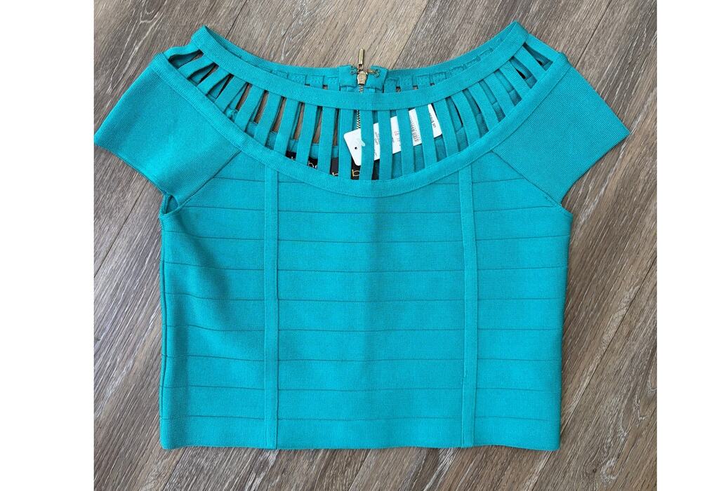 Bebe Crop Top Teal Cutout Bandage Y2K Going Out Party NWT Large